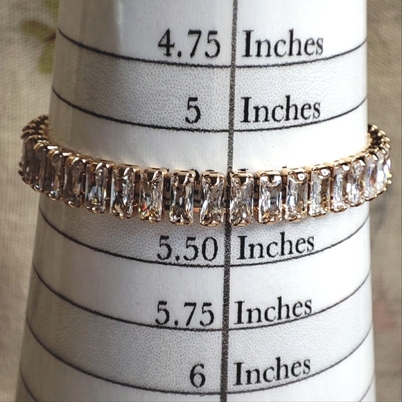 House of Harlow Gold Tone Clear Cubic Zirconia Baguette Bracelet Anklet Slider - Picture 6 of 11
